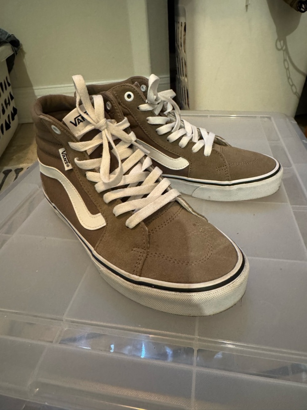Vans Brown Suede High-Top Sneakers with White Stripe